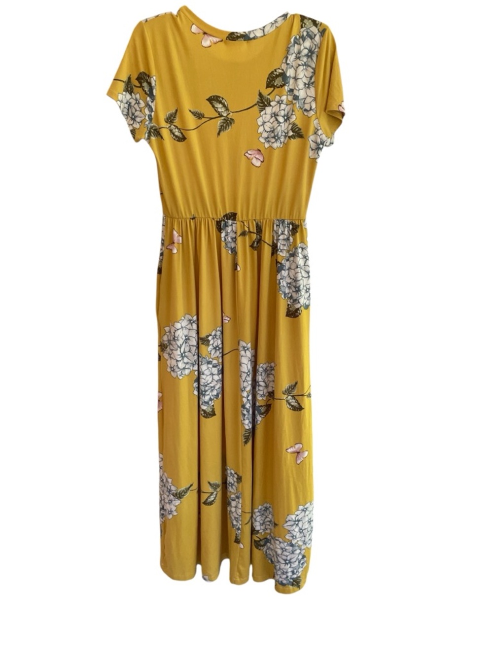 Reborn J Mustard Yellow Floral Butterfly Maxi Dress Pockets Boho Size S Small - Picture 2 of 7